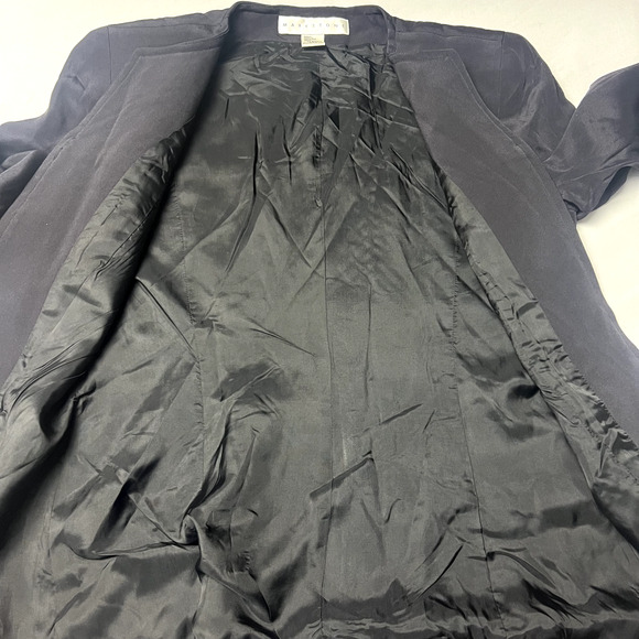 Markstone Womens Size 6 Black 100% Silk Gold Full Zip Shacket Jacket Blazer Vtg - Picture 10 of 12